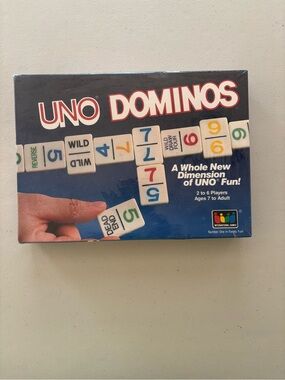 1987 Vintage New in Plastic UNO Dominos Family Board Game - Blue Packaging